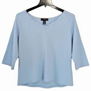 Venezia Plus Size Top 22/24 Light Blue Lace V-Neck Ribbed Cotton‎ 3/4 Sleeve